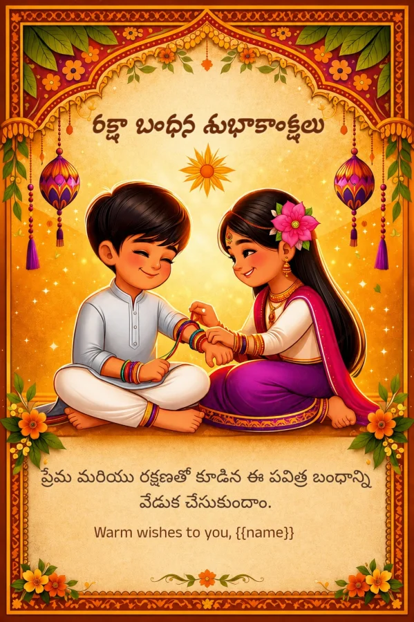 Vibrant Gold Floral Telugu Raksha Bandhan Invite — Raksha Bandhan invitation card template