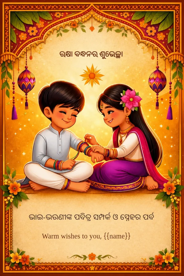 Golden Marigold Odia Raksha Bandhan Template — Raksha Bandhan invitation card template