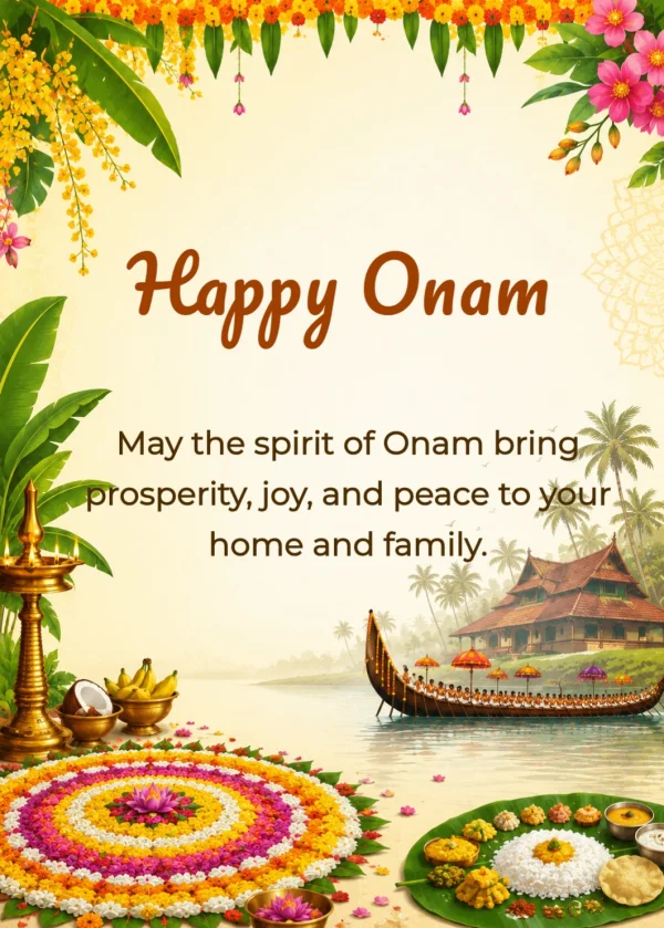 English Onam Snake Boat Floral Template — Onam invitation card template