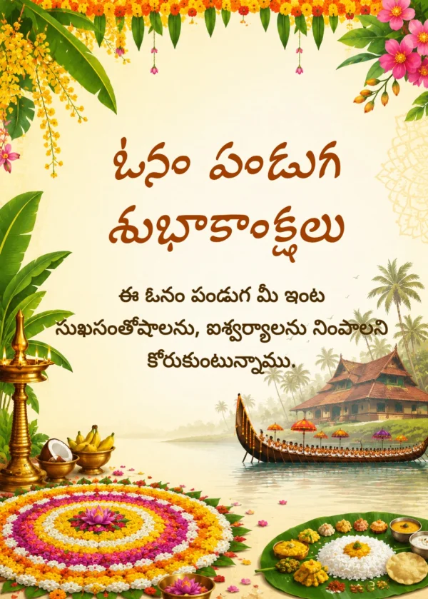 Telugu Onam Floral Marigold Festival Template — Onam invitation card template