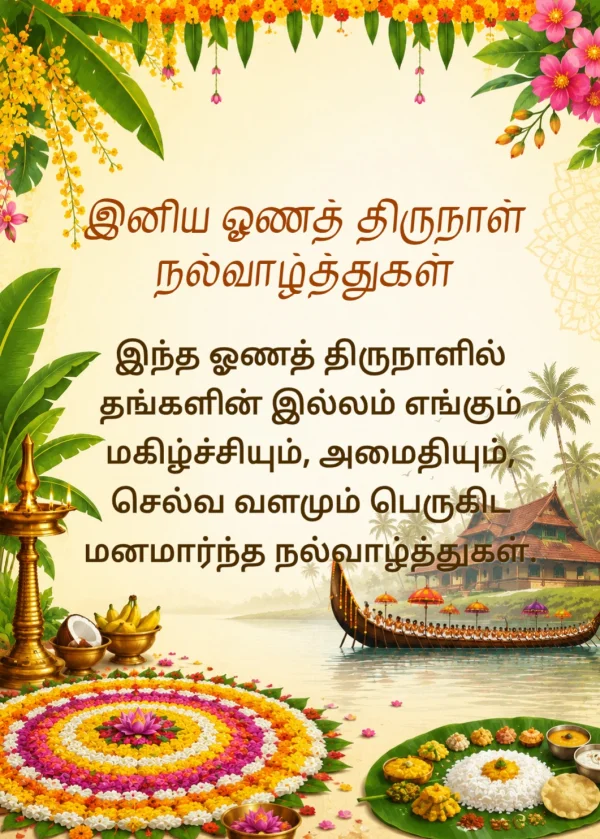 Vibrant Floral Tamil Onam Festival Greeting — Onam invitation card template