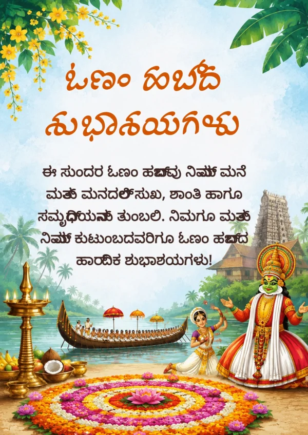 Kannada Onam Festival Floral Greeting Card — Onam invitation card template