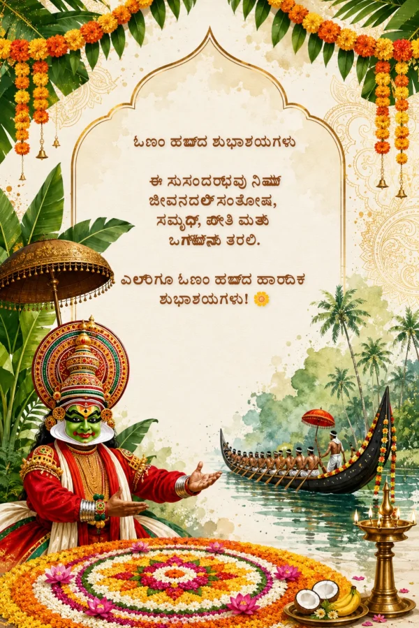 Festive Kannada Onam Celebration Card invitation template