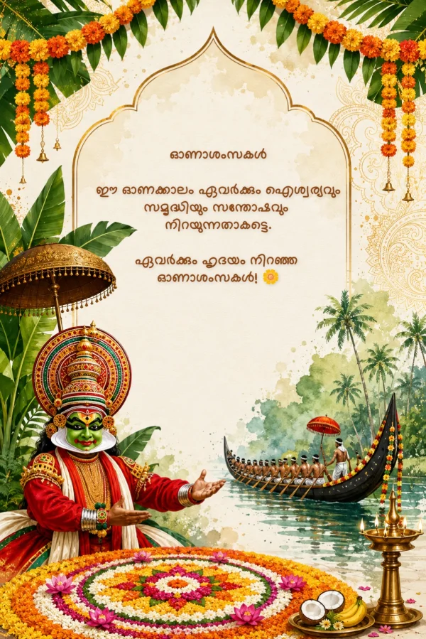 Traditional Onam Malayalam Festival Greeting Card invitation template