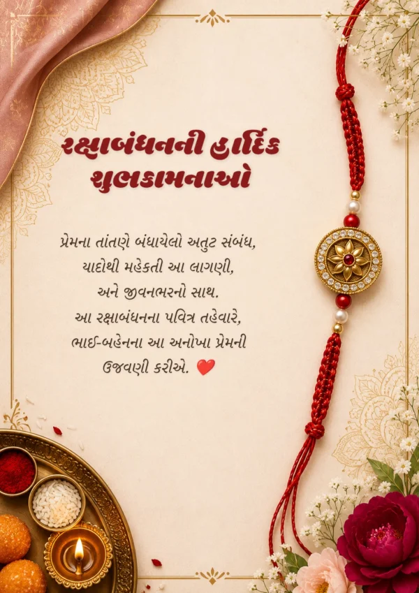 Gujarati Raksha Bandhan Floral Gold Greeting Card — Raksha Bandhan invitation card template