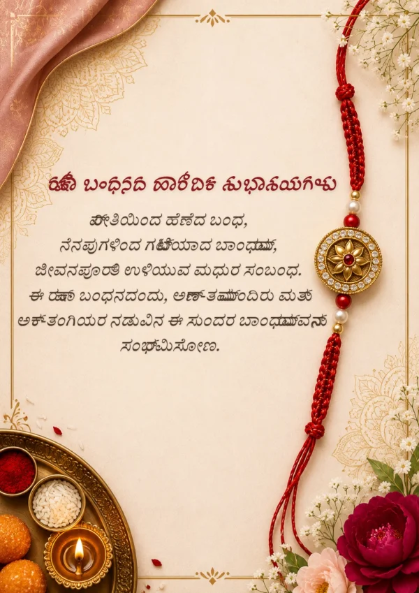 Golden Rakhi Motif Kannada Raksha Bandhan Greeting — Raksha Bandhan invitation card template