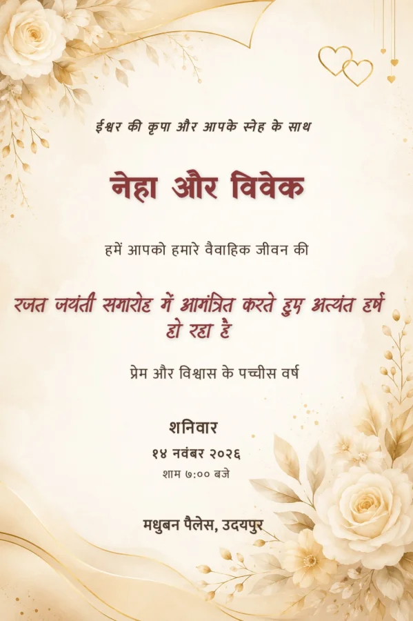 Terracotta Floral Hindi Anniversary Invite Card — Anniversary invitation card template