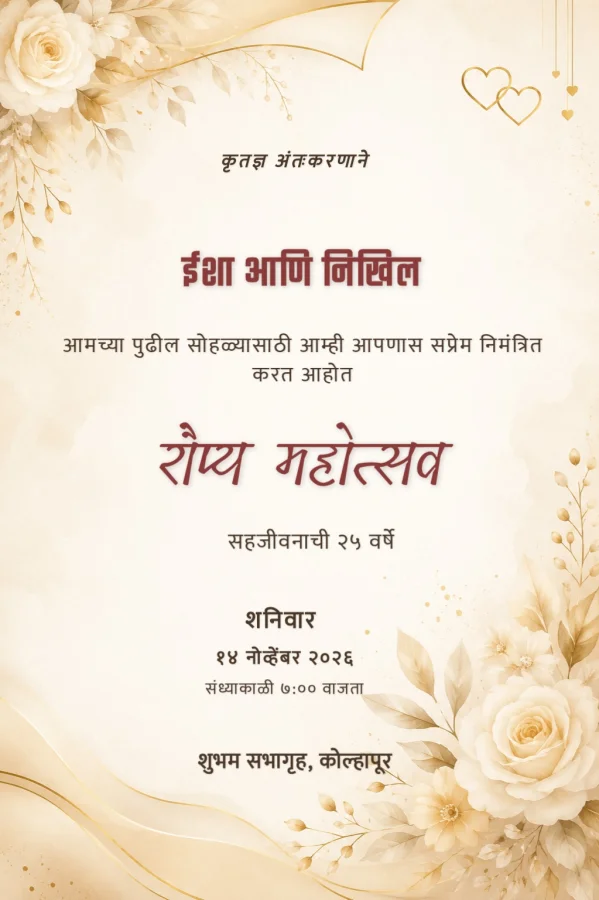 Marathi Silver Jubilee Anniversary Terracotta Floral Invite — Anniversary invitation card template