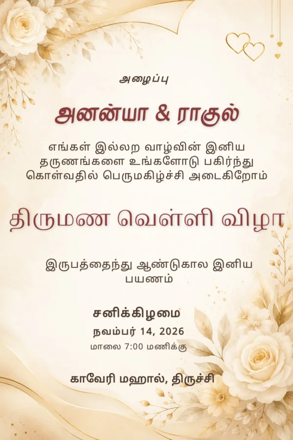 Tamil Silver Jubilee Floral Invitation Template — Anniversary invitation card template
