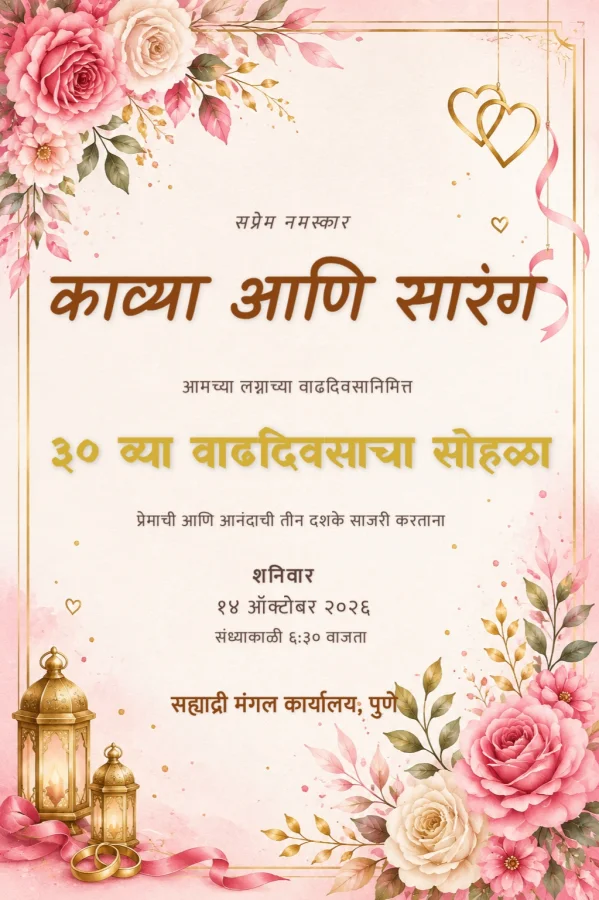 Marathi Anniversary Invite Terracotta Floral Template — Anniversary invitation card template