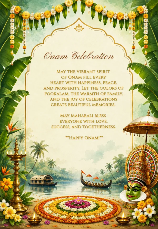 Onam Kerala Floral Boat Festival Invite — Onam invitation card template