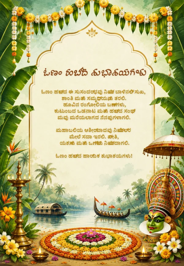 Kannada Onam Festival Floral Greeting Card — Onam invitation card template