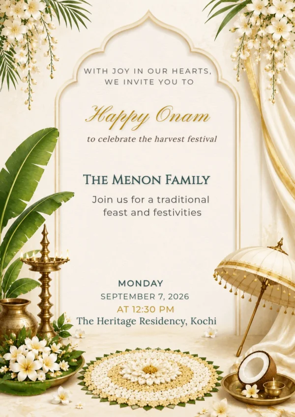 Floral Arch Onam Invitation Card Design — Onam invitation card template