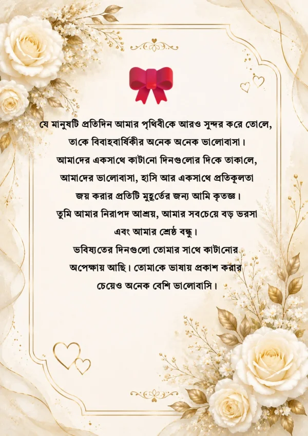 Bengali Anniversary Greeting Card Gold Rose Frame — Anniversary invitation card template