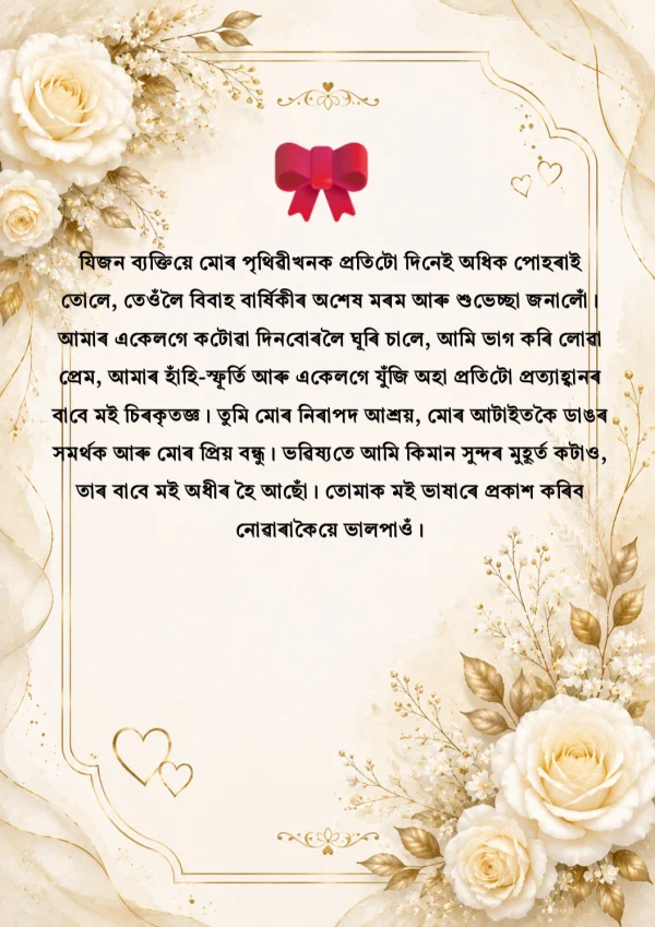 Assamese Anniversary Floral Gold Card — Anniversary invitation card template