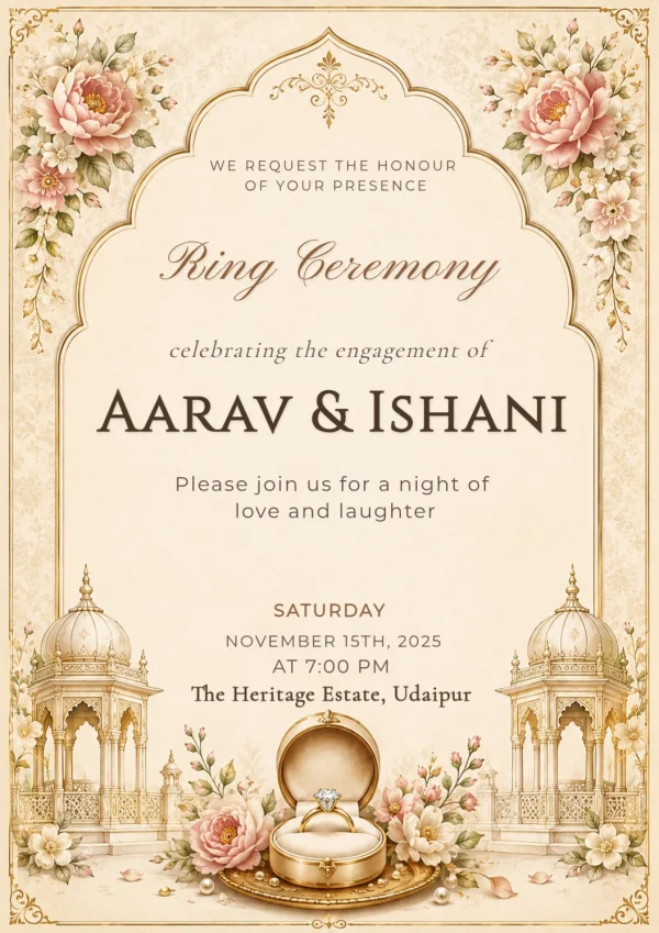 Peony Arch Ring Ceremony Invitation Design — Ring Ceremony invitation card template
