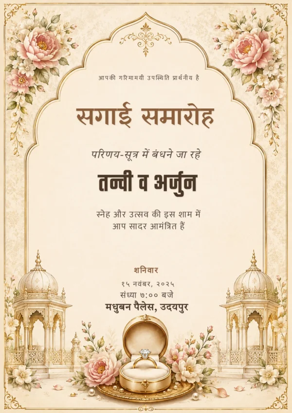 Terracotta Floral Ring Ceremony Hindi Invite — Ring Ceremony invitation card template