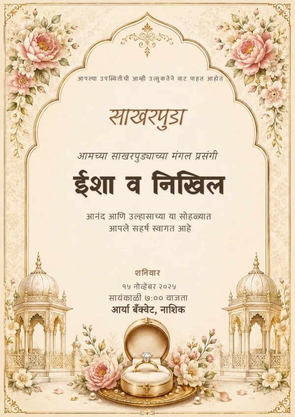Terracotta Floral Marathi Ring Ceremony Invite — Ring Ceremony invitation card template