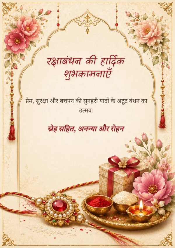 Floral Rakhi Hindi Greeting Card — Raksha Bandhan invitation card template