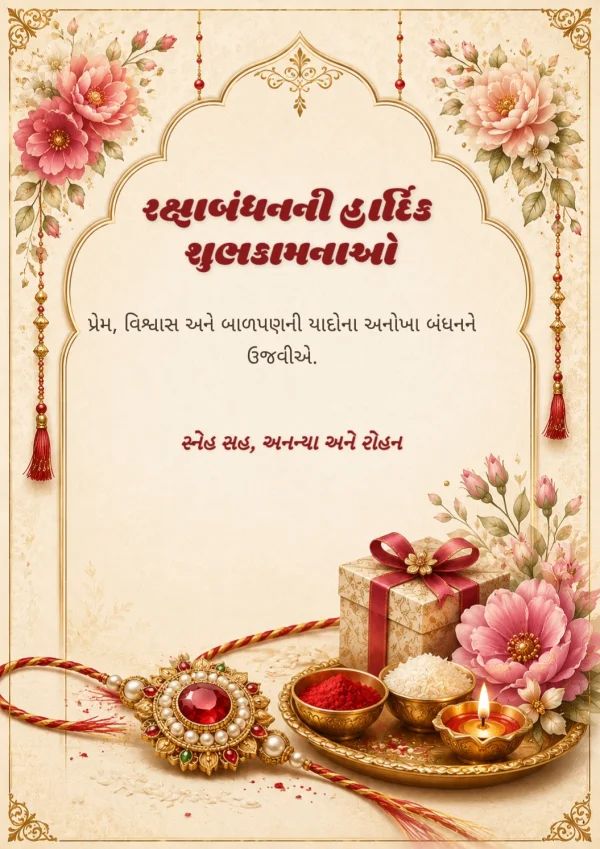 Gujarati Raksha Bandhan Floral Greeting Card — Raksha Bandhan invitation card template