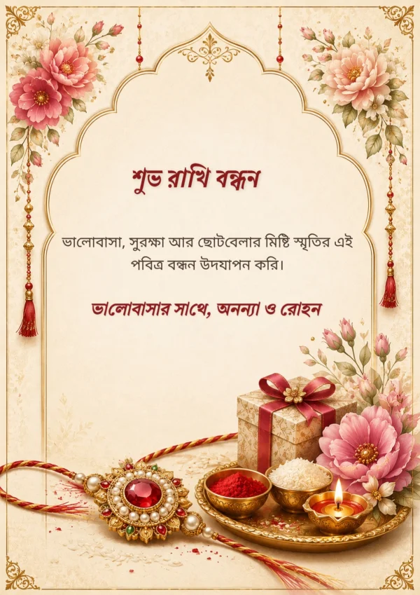 Floral Rakhi Bengali Raksha Bandhan Greeting Card — Raksha Bandhan invitation card template