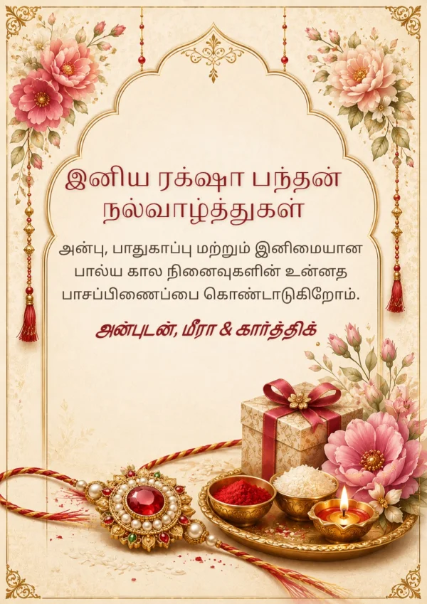 Floral Rakhi Tamil Raksha Bandhan Card — Raksha Bandhan invitation card template