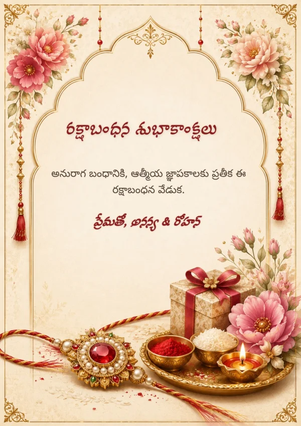 Floral Telugu Raksha Bandhan Greeting Card — Raksha Bandhan invitation card template
