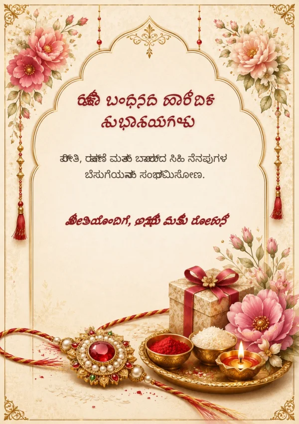Floral Rakhi Kannada Raksha Bandhan Greeting Card — Raksha Bandhan invitation card template