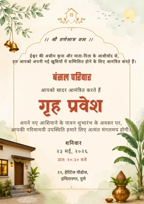 Terracotta Floral Hindi Griha Pravesh Card — Housewarming invitation card template