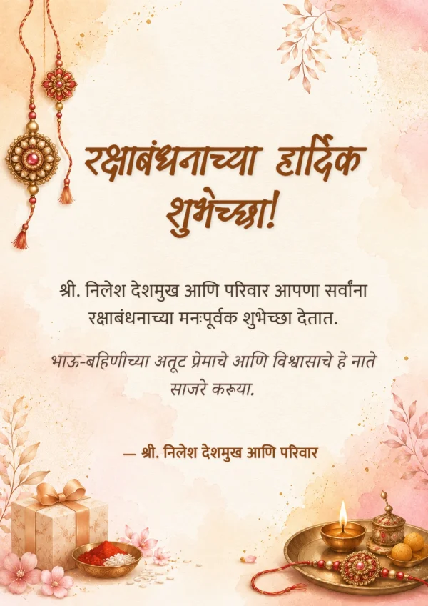 Saffron Terracotta Marathi Raksha Bandhan Card — Raksha Bandhan invitation card template