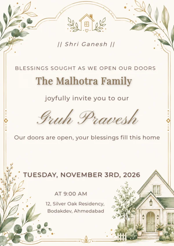 Watercolor House Greening Housewarming Invitation Card — Housewarming invitation card template