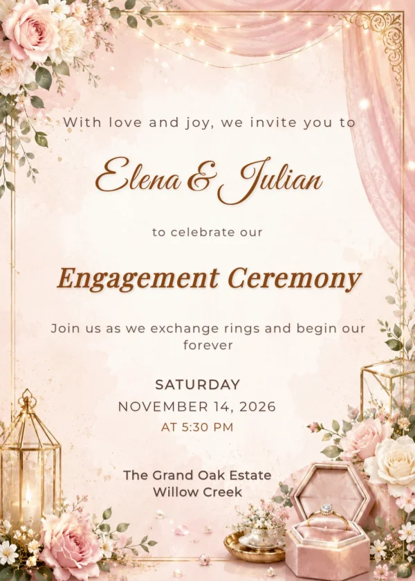 Blush Rose Ring Ceremony Engagement Card — Engagement invitation card template