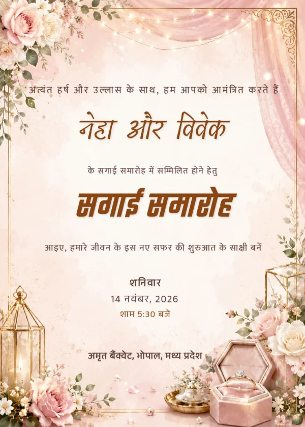 Terracotta Floral Hindi Sagai Ceremony Card — Engagement invitation card template