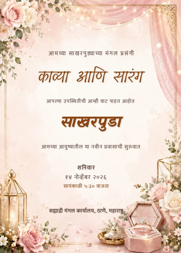 Floral Marathi Sakharpuda Invitation Card — Engagement invitation card template