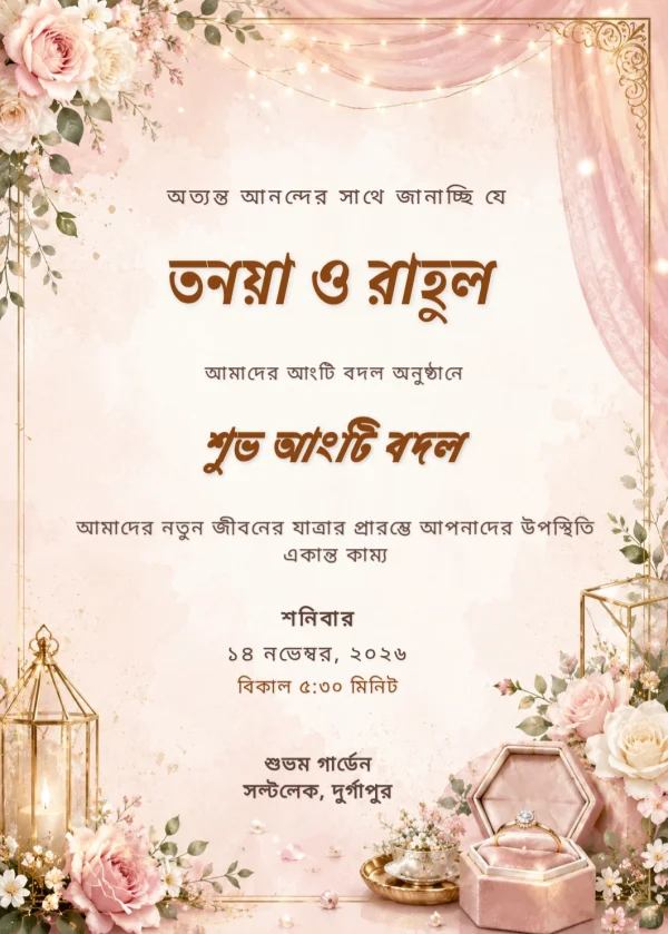 Floral Blush Bengali Engagement Card — Engagement invitation card template