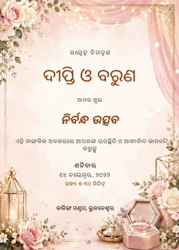 Floral Gold Odia Nirbandha Card — Engagement invitation card template