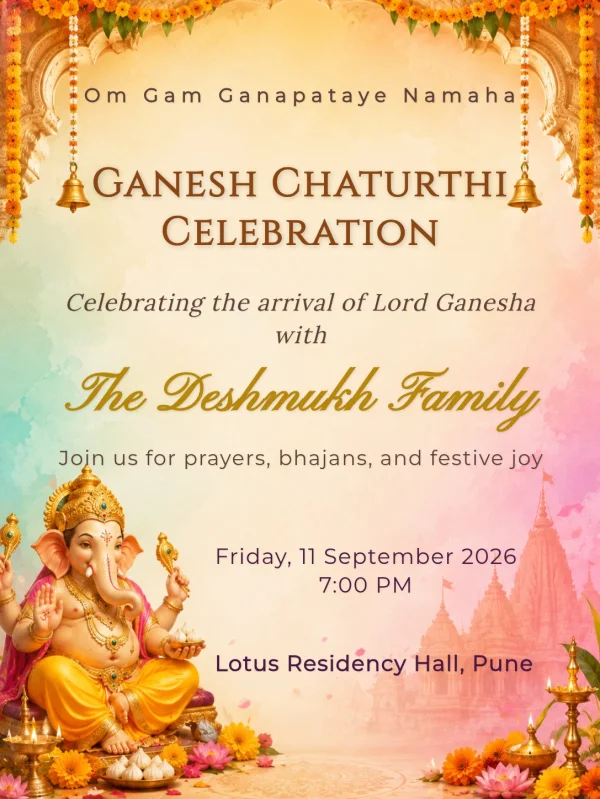 Marigold Temple Ganesh Chaturthi Invitation Card — Ganesh Chaturthi invitation card template