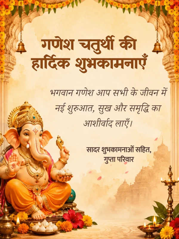 Saffron Marigold Hindi Ganesh Chaturthi Card — Ganesh Chaturthi invitation card template