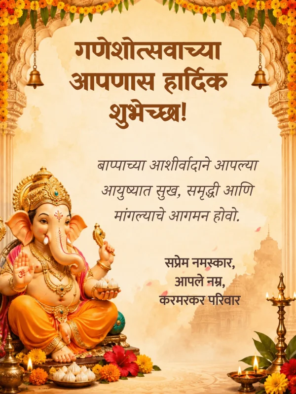 Terracotta Marigold Marathi Ganesh Chaturthi Card — Ganesh Chaturthi invitation card template