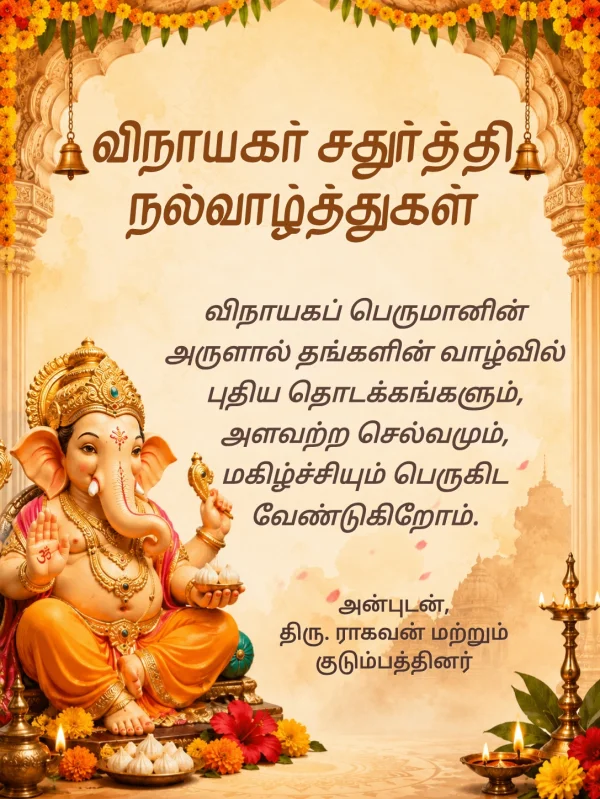 Marigold Gold Tamil Ganesh Chaturthi Card — Ganesh Chaturthi invitation card template