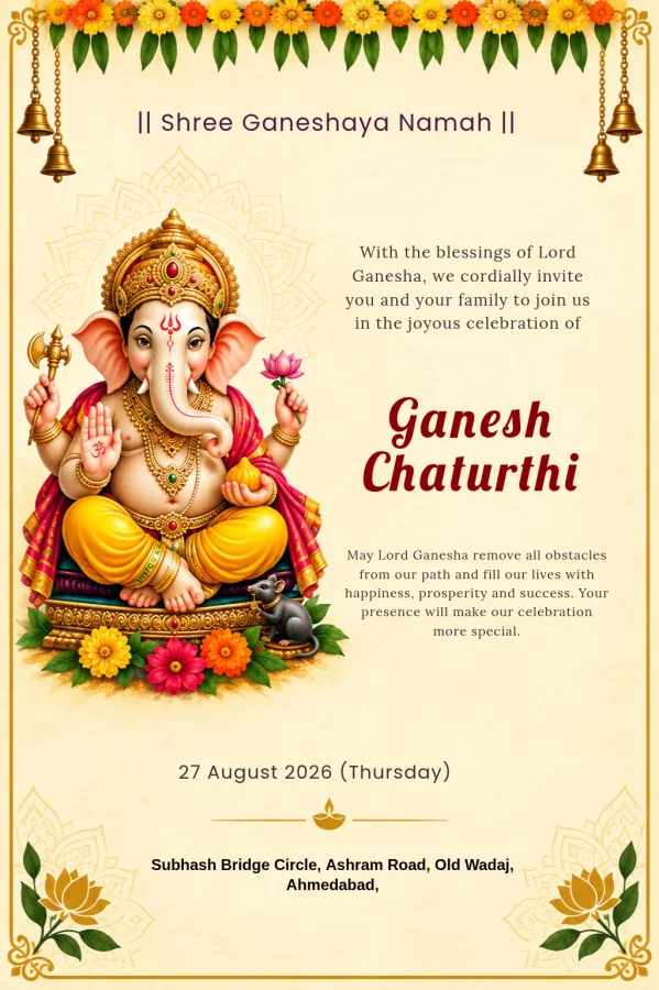 Golden Ganesha Marigold Ganesh Chaturthi Card — Ganesh Chaturthi invitation card template