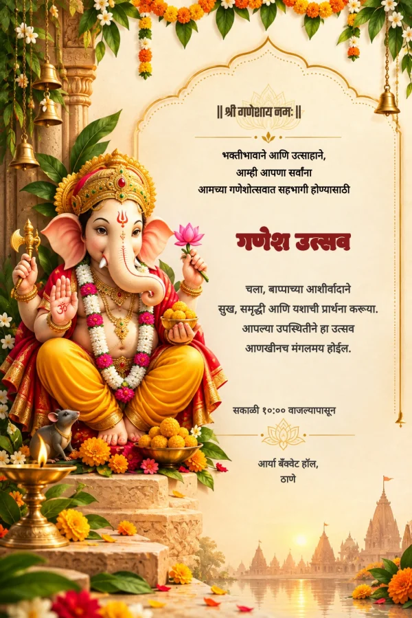 Terracotta Marigold Marathi Ganesh Chaturthi Card — Ganesh Chaturthi invitation card template