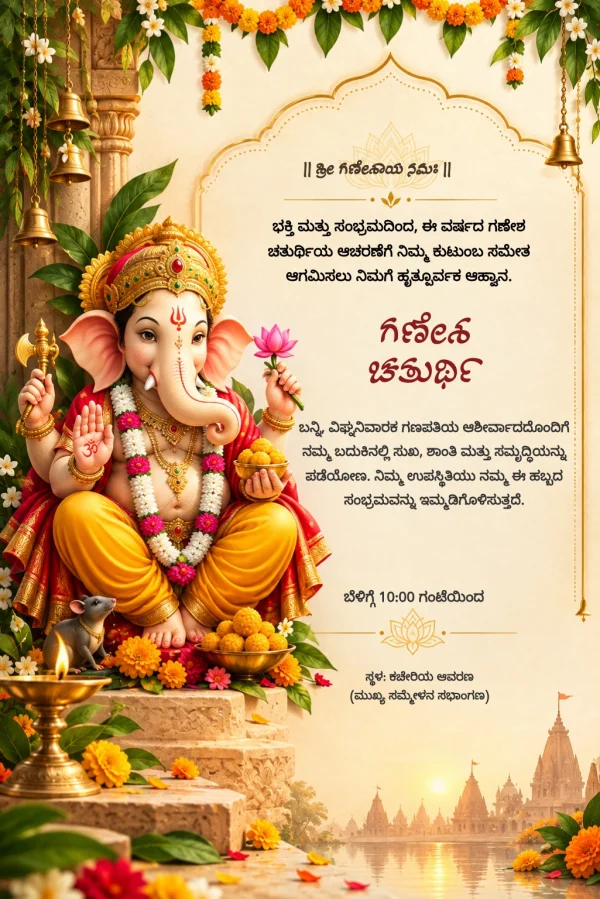 Marigold Arch Kannada Ganesh Chaturthi Card — Ganesh Chaturthi invitation card template