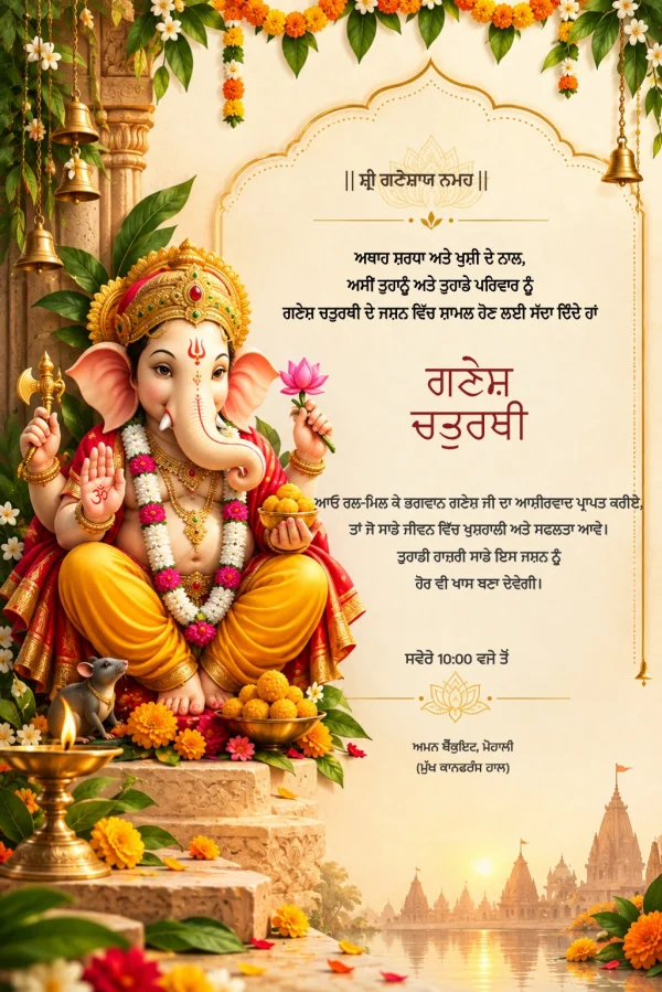 Marigold Ganesha Punjabi Ganesh Chaturthi Card — Ganesh Chaturthi invitation card template