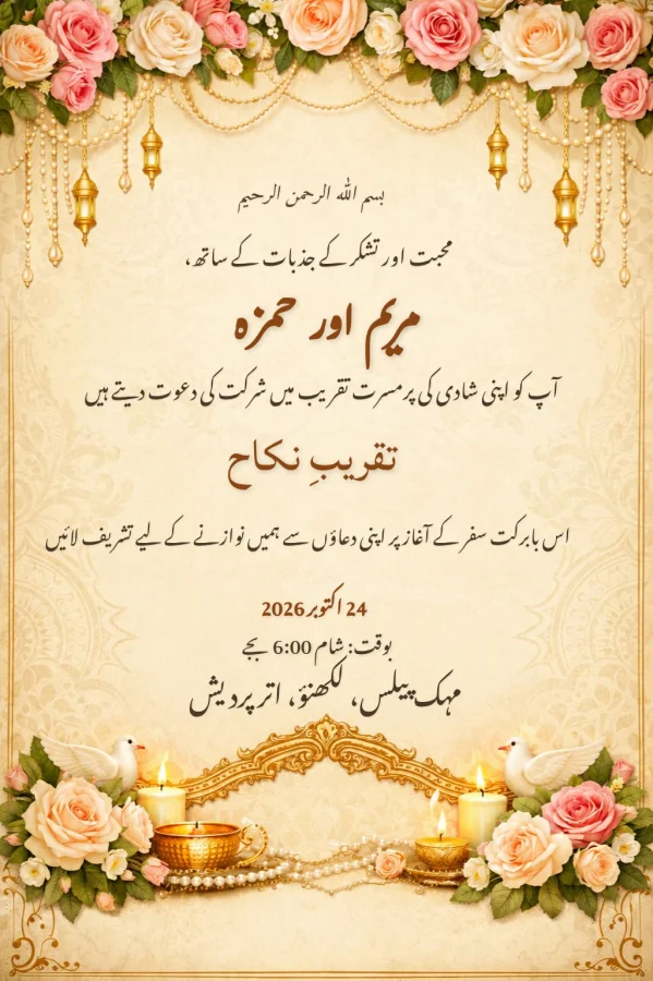 Floral Gold Urdu Wedding Card — Wedding invitation card template