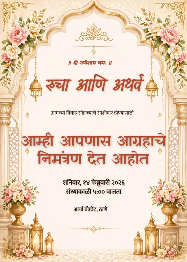 Terracotta Floral Marathi Wedding Card — Wedding invitation card template