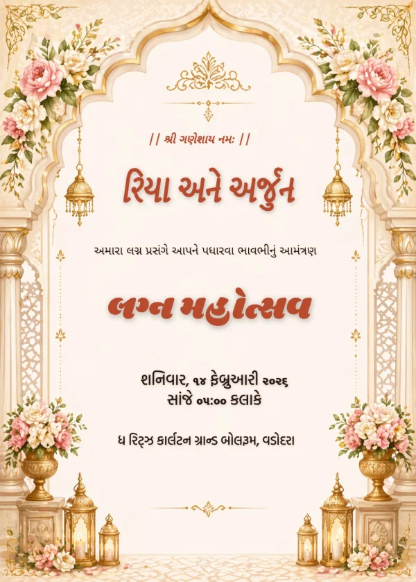 Floral Arch Gujarati Wedding Card — Wedding invitation card template