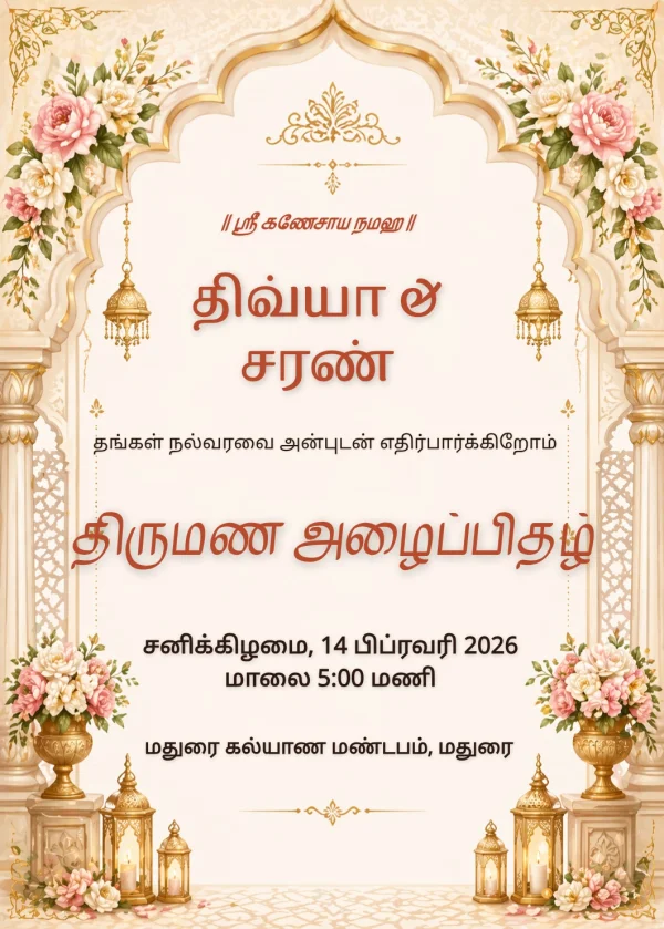 Floral Arch Tamil Wedding Card — Wedding invitation card template
