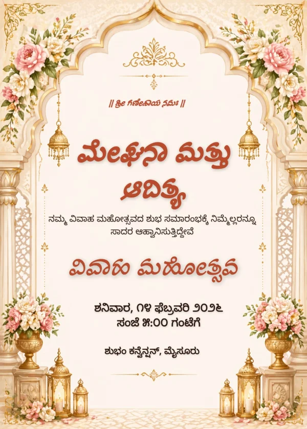 Floral Arch Kannada Wedding Card — Wedding invitation card template