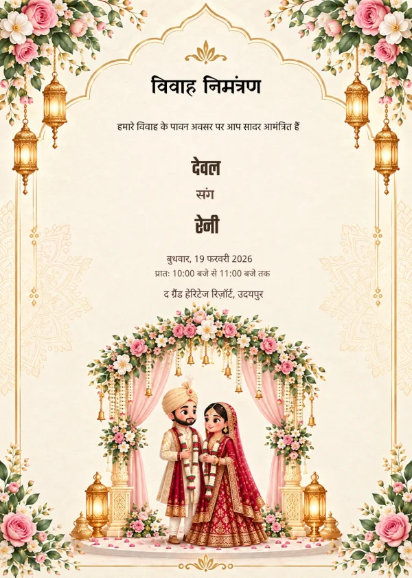 Royal Lantern Hindi Wedding Card — Wedding invitation card template